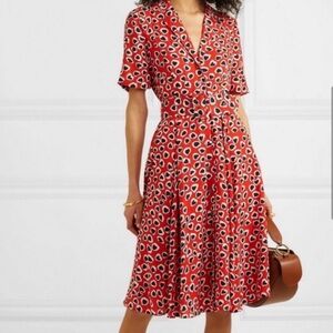 Jcrew Red Heart Print V-Neck Short Sleeve Midi Dress- fits very flattering